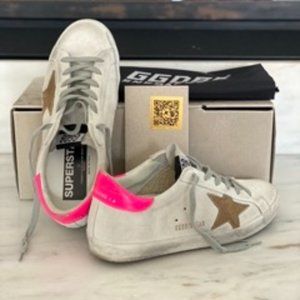 Golden Goose Superstar White Suede and Hot Pink Sneaker